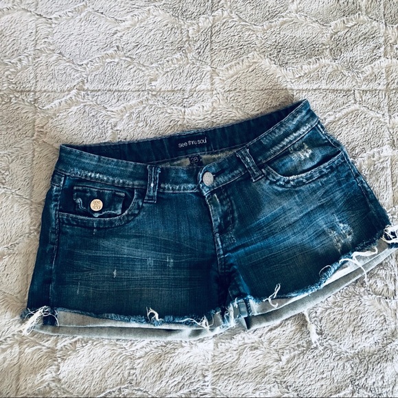 See Thru Soul | Distressed Denim Shorts - Picture 2 of 7